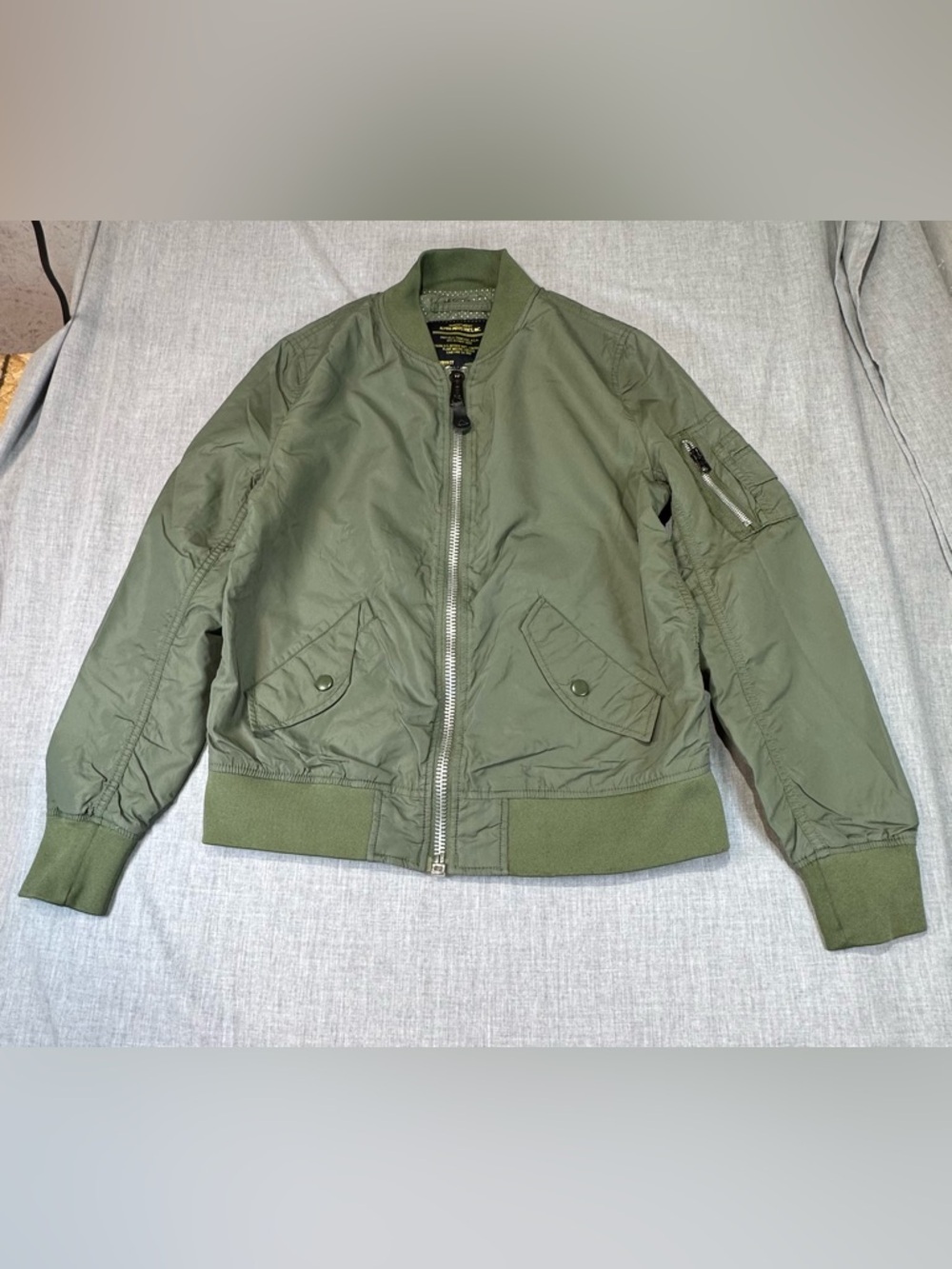 Alpha Industries Olive Green Bomber Jacket with Orange Lining
